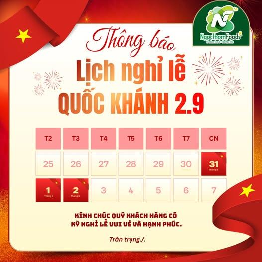 THÔNG BÁO LỊCH NGHỈ LỄ QUỐC KHÁNH 2/9