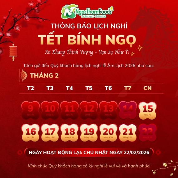 THÔNG BÁO LỊCH NGHỈ TẾT BÍNH NGỌ 2026